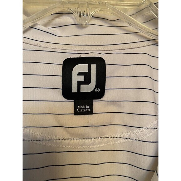 Men's Foot Joy Golf Shirt. White W/ Blue Stripes. M - Picture 3 of 4